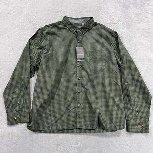 Van Heusen Slim Fit  Shirt Men's 2XL 18-18.5 Never Tuck Green Check Button‎ Up